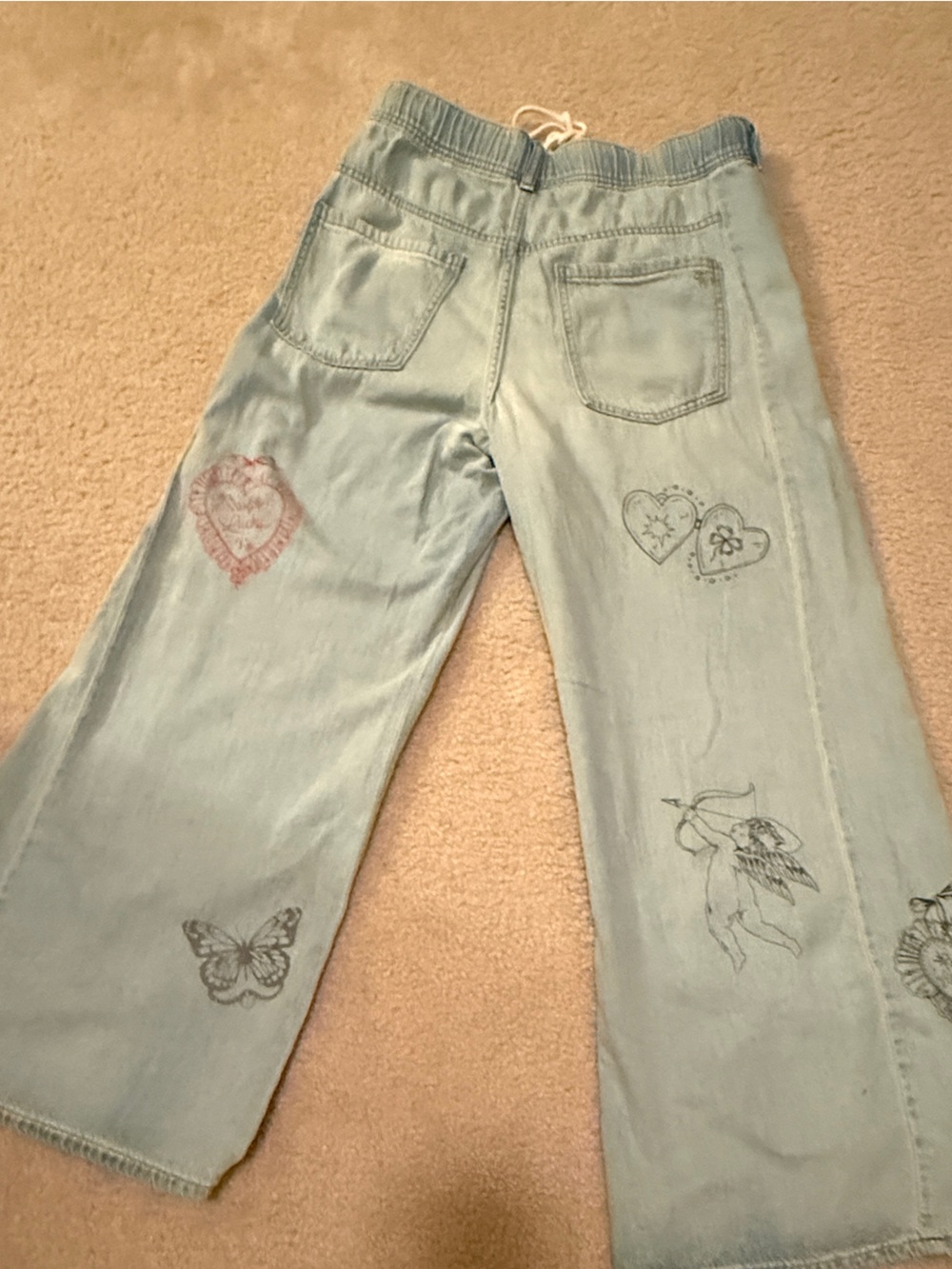 Light Blue Embroidered Women’s Jeans with Heart & Butterfly Motifs